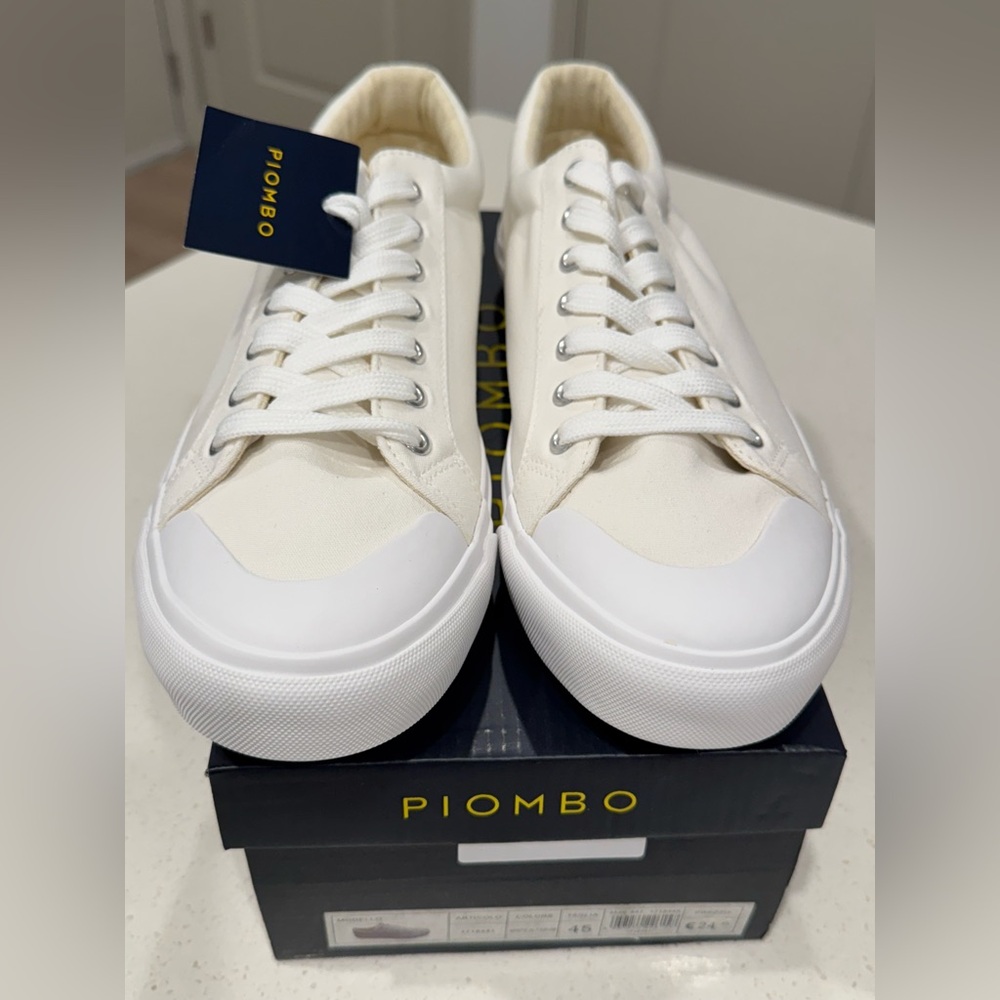 New Piombo Men's White Canvas Low Top Sneakers EU 45 / US 11